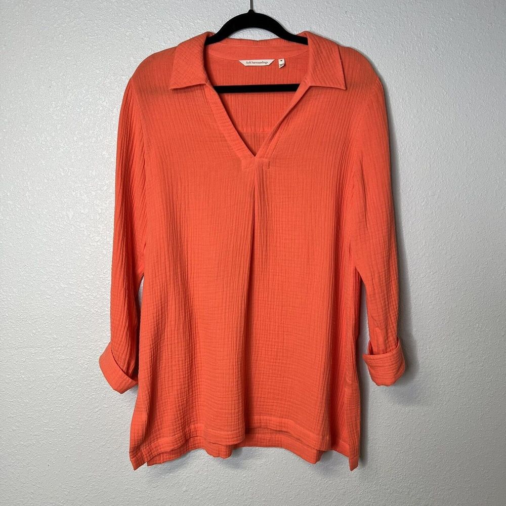 Soft Surroundings Key Biscayne Gauze Tunic Coral /Peach Womens Medium